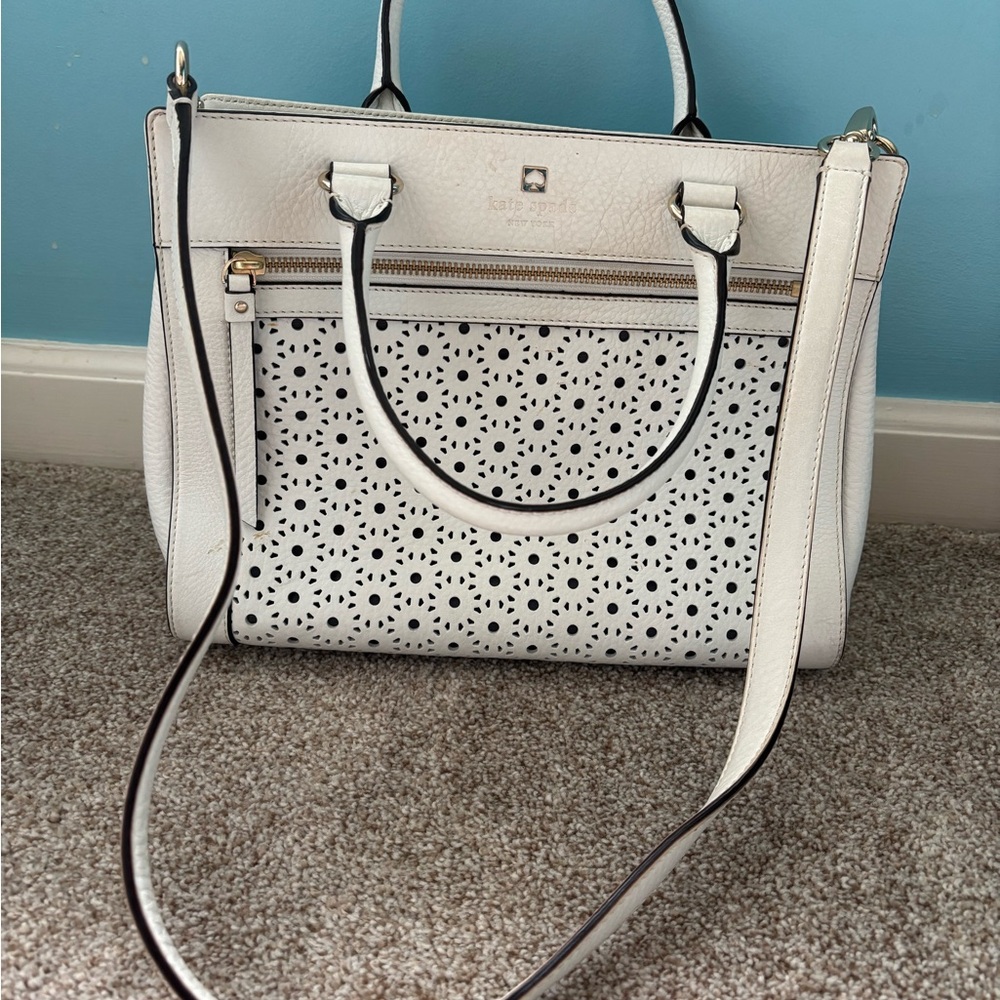 Kate Spade White Satchel with Perforated Design